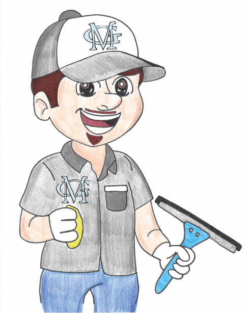 MG Cleaning Systems branded window cleaning technician illustration